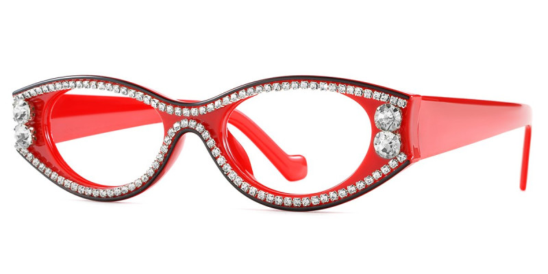 Oval Rhinestone Red Frame